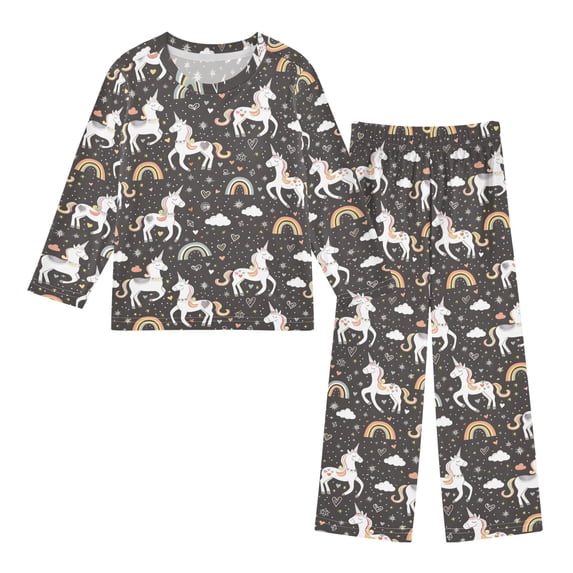 White Unicorns Rainbows Cozy Soft Long Sleeves Top and Pants 2 Piece Cool Pjs Pajamas Set Sleepwear Size 3-11Y