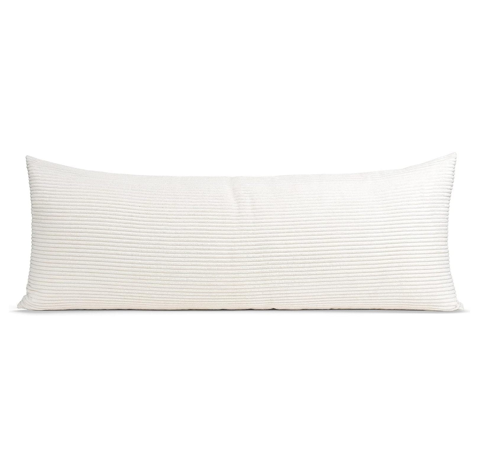 White Unisex Boy or Girl Body Pillow Cover Case – Decorative Accent Long Couch Kids Bed Pregnancy Pillowcase 54x20 - Solid Color Striped Corduroy Textured Minimalist