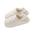 thumbnail image 1 of White Unisex Winter Slippers Fleece Lined Waterproof Quilted Closed Toe Flat House Shoes for Indoor Outdoor Wear Size 7.5, 1 of 9