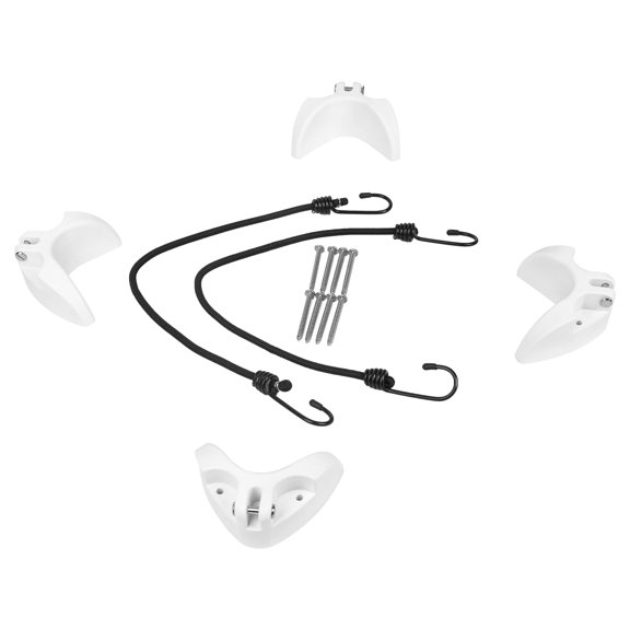 White Universal Boat Cooler Mounting Kit 4 Corner Brackets 2 Bungee Straps