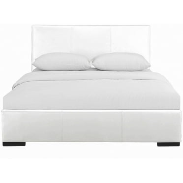 White Upholstered Queen Platform Bed