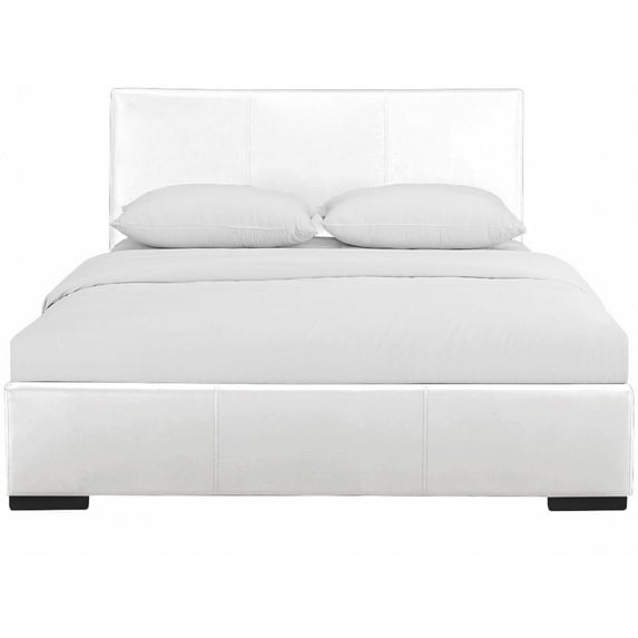 White Upholstered Queen Platform Bed