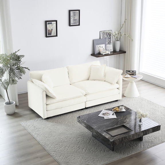 White Upholstered Sofa with Breathable Fabric / Comfortable Seating in Living Areas