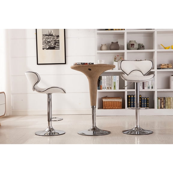 White Upholstered Swivel Stool Set | Ideal for Bar, Dining, and Office | Foam - Injected Seat and Chrome Base | Solves Uncomfortable Sitting