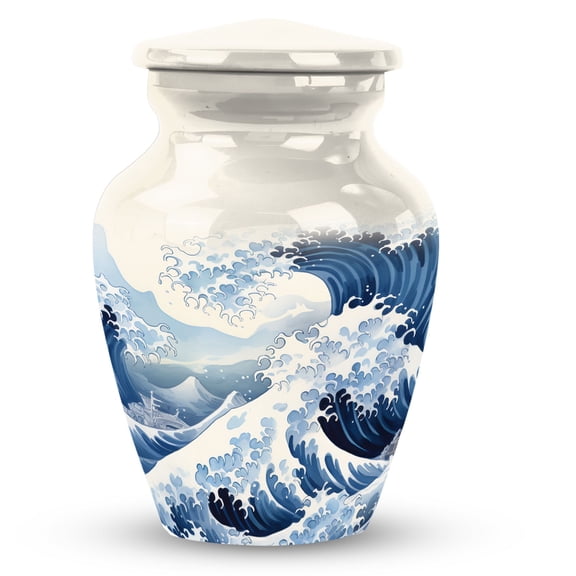 White Urn With Wave Hand Theme Painting - Funeral Urns For Ashes Adult - Cremation Urns For Adult Ashes Women & Man - Decorative Urns For Human Ashes (Size - 3Inch, 1Pcs)