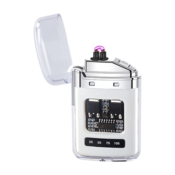 White Usb Rechargeable Arc Lighter, Windproof Flameless Plasma Lighter For Camping Hiking Outdoor, Led Light With Safety Lock, 2.59X1.57X0.74In 0.11Lb