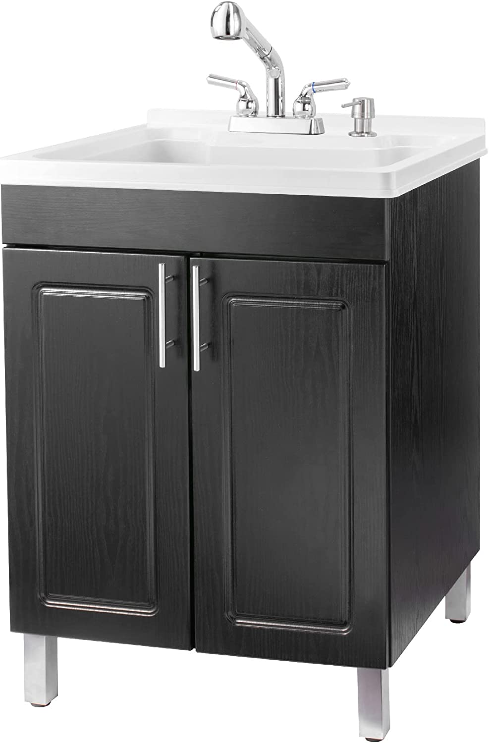 White Utility Sink with 25Inch Black Vanity by , Chrome Finish