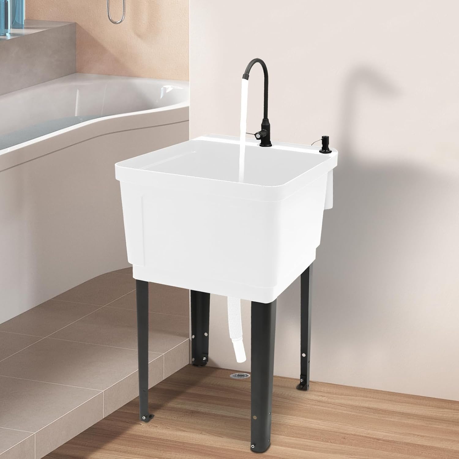 White Utility Tub, Space Saver Utility Sink, Freestanding Space Saving ...