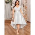 thumbnail image 1 of White V-Neck Lace Sequin Bodice Satin High-Low A-Line Evening Dress, 1 of 30