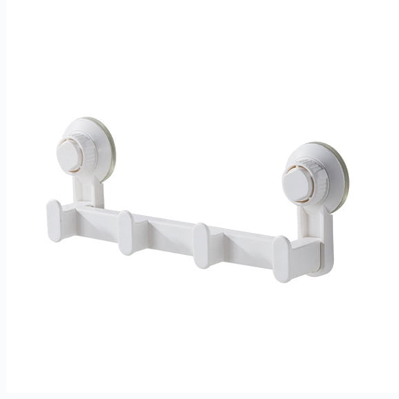 White Vacuum Suction Cup Hooks With 4 Rows Of Hooks Removable Wall Mounted Storage Rack For Bathroom Hotel No Drill Adhesive Strong Hold Size 9.65X1.89X3.94 Inches Weight 0.44 Pound