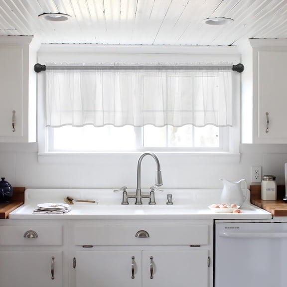 White Valance Curtains for Kitchen/Living Room/Bathroom/Bedroom Window, Modern Simple White Backdrop Rod Pocket Small Topper Half Short Window Curtains Voile Sheer Scarf 42"x18"