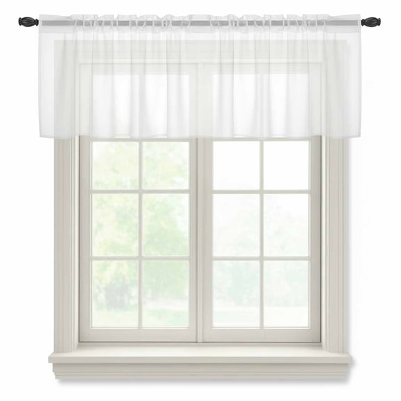 White Valance Curtains for Kitchen/Living Room/Bathroom/Bedroom Window, Rod Pocket Small Topper Half Short Window Curtains Voile Sheer Scarf, Modern Minimalist Pure Soild Color 42"x12"