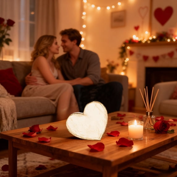 White Valentine’s Day Wooden Table Sign, Heart Shaped Farmhouse Decor for Tabletop, Wedding Centerpiece, or Rustic Valentine’s Day Party Decorations