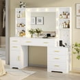thumbnail image 1 of Aunfebrco White Vanity Desk Makeup Vanity Table with Mirror and Lights and Charging Station, Large Dressing Table with Storage Cabinet&6 Drawers&4 Storage Shelves for Bedroom, 1 of 7