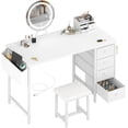 thumbnail image 1 of White Vanity Desk with Mirror and Light, Makeup Table Set with Chair, 8 Large Fabric Drawers & Power Outlet for Girls Bedroom, 1 of 7