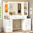thumbnail image 1 of White Vanity Desk with Mirror and Lights and Charging Station for Bedroom, Makeup Vanity Desk/Dressing Table with 7 Drawers&Storage Cabinet, Large Vanity Table for Women/Girls, 1 of 11