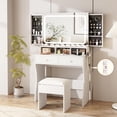 thumbnail image 1 of Vabches White Vanity with LED Mirror, Upholstered Stool Makeup Table Set with 2 Drawers and Sliding Jewelry Storage Cabinet, 1 of 8