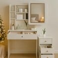 thumbnail image 1 of White Vanity with Mirror,  Dressing Table with Sliding Mirror and Light, Open Shelves, Space Saving Small Bedroom, Girls' Room, Easy To Assemble, Christmas Gift, 1 of 10