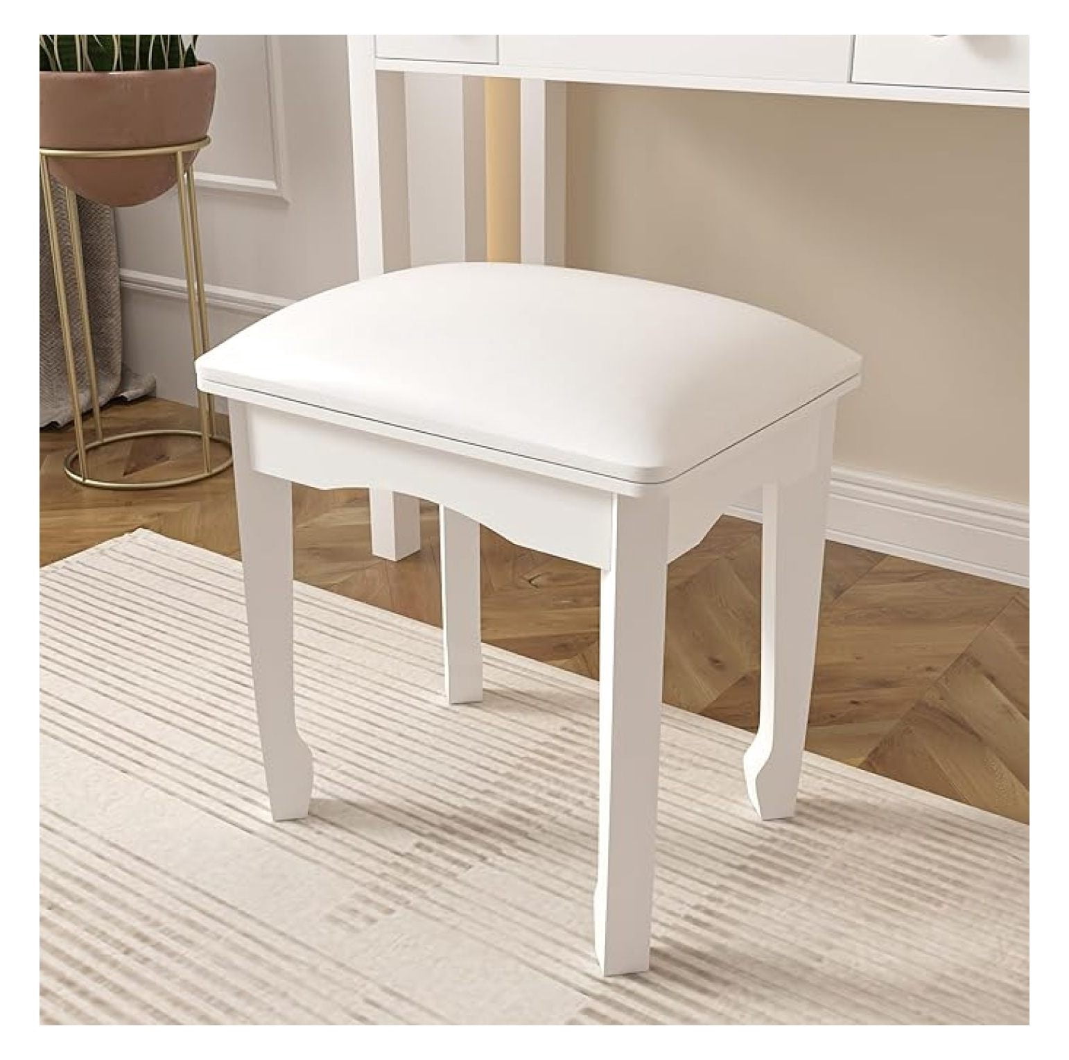 White Vanity Stool with Chair,Piano Seat Wooden,Make Up Vanity Chair
