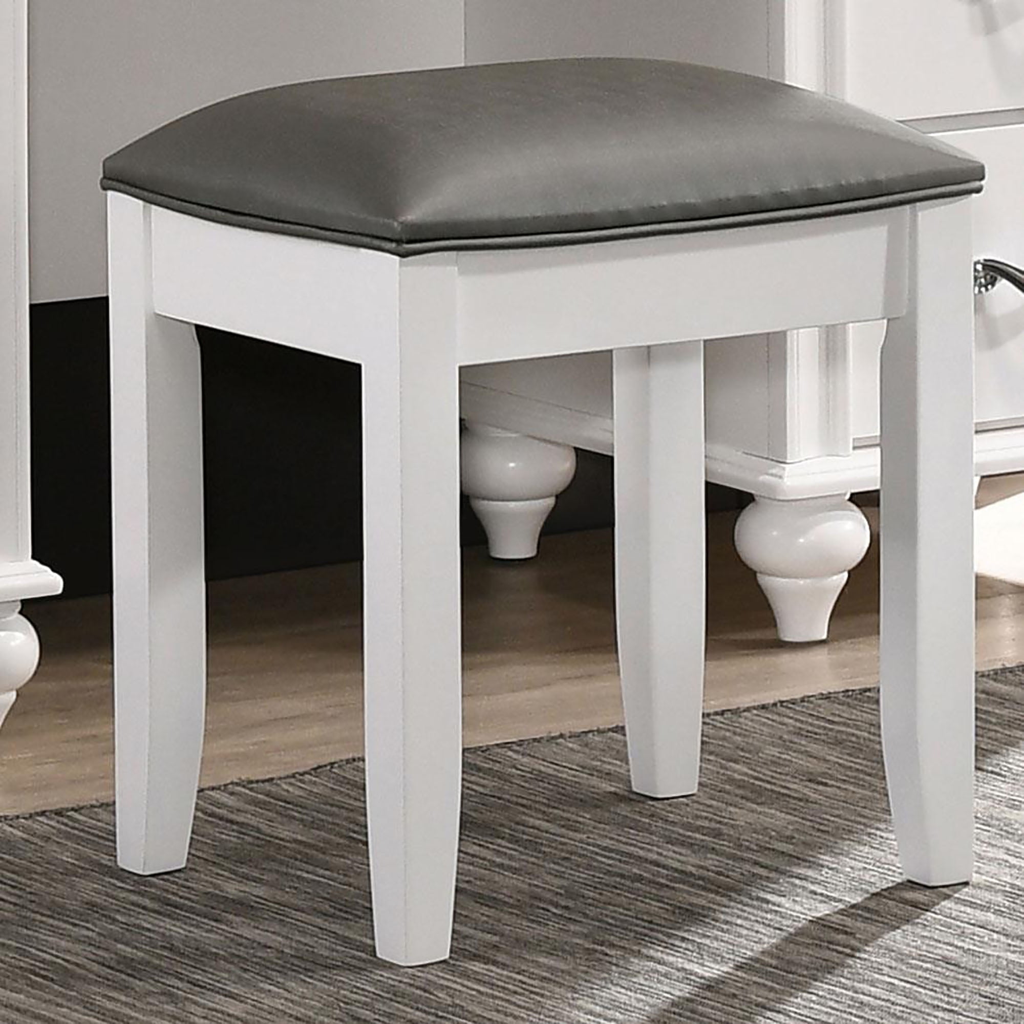 White Vanity Stool with Padded Seat,Grey Wood Furniture Bedroom