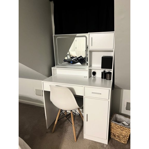 White Vanity Table - Long-Press Lighting Adjustment - Bedroom - Simple Maintenance for Hygiene