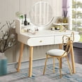 thumbnail image 1 of White Vanity Table Makeup Dressing Desk with Rounded Mirror Vanity Set with 2 Drawers and 4 Shelves (Without Stool and LED), 1 of 11