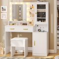 White Vanity with Upholstered Storage Stool & Jewelry Storage, Makeup