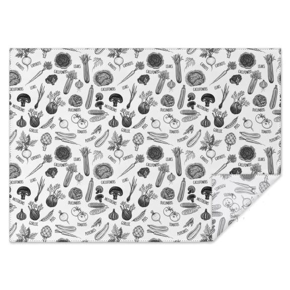 White Vegetable Pattern Rectangle Tablecloth 60"x84",Waterproof Polyester Rectangle Table Cloth, Wipeable Spillproof Polyester Tablecloth for Dining, Camping, Indoor and Outdoor