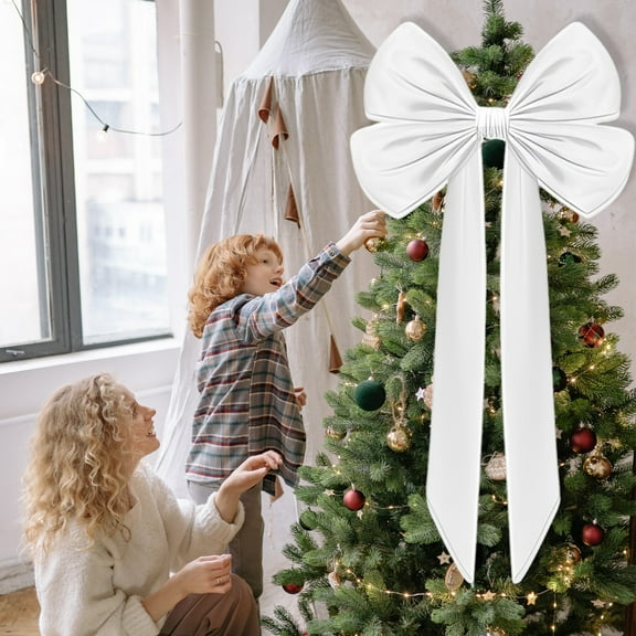 White Velvet Christmas Bow – 80×40in Large Tree Topper Bow | Oversized Elegant Holiday Ribbon for Christmas Tree, Door, Wreath & Mantel Décor