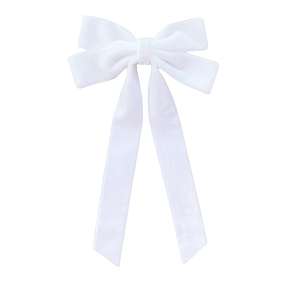 White Velvet Christmas Bow with Long Tails for Gift Wrapping, Tree and Wreath Decor