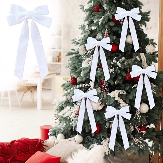 White Velvet Christmas Bows for Gift Wrapping - Soft Fabric Holiday Decorations for Tree, Wreath, Home, Party Decor - Reusable Festive Bow Accessories