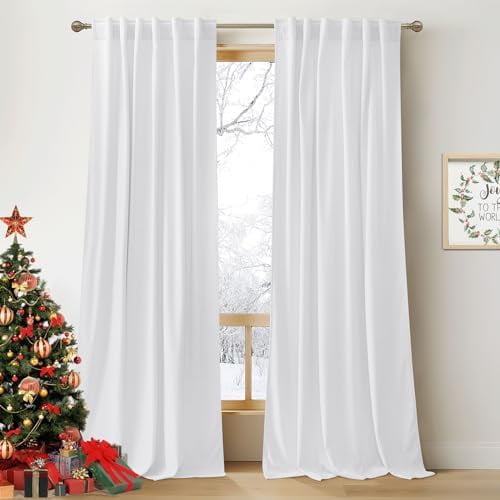 White Velvet Curtains 84 inches - Plush Soft Modern Decorative Drapes Back Tab & Rod Pocket Window Treatment Panels for Bedroom Living Room Dining Room, W52 x L84 2 Panels