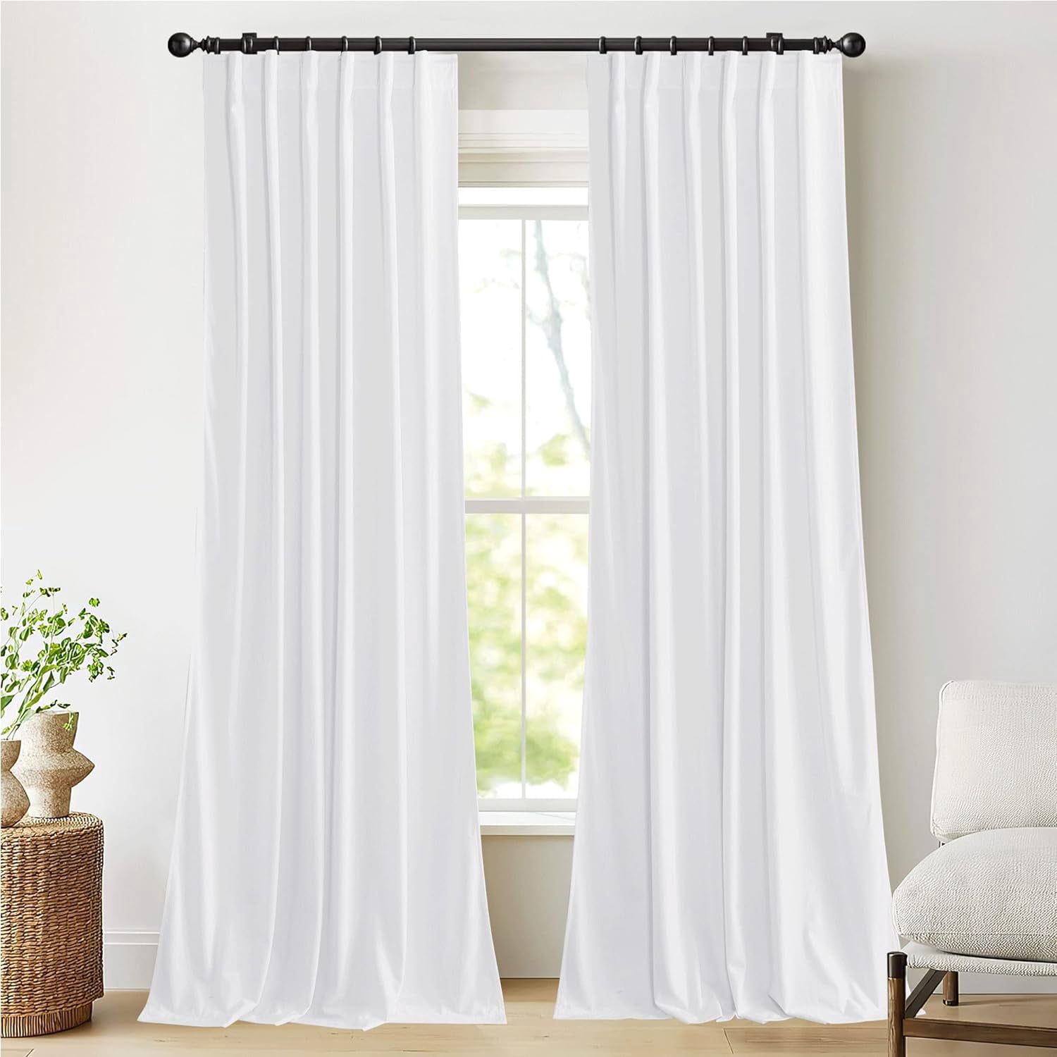 White Velvet Curtains and Drapes, Extra Long Elegant Rustic Home Decor