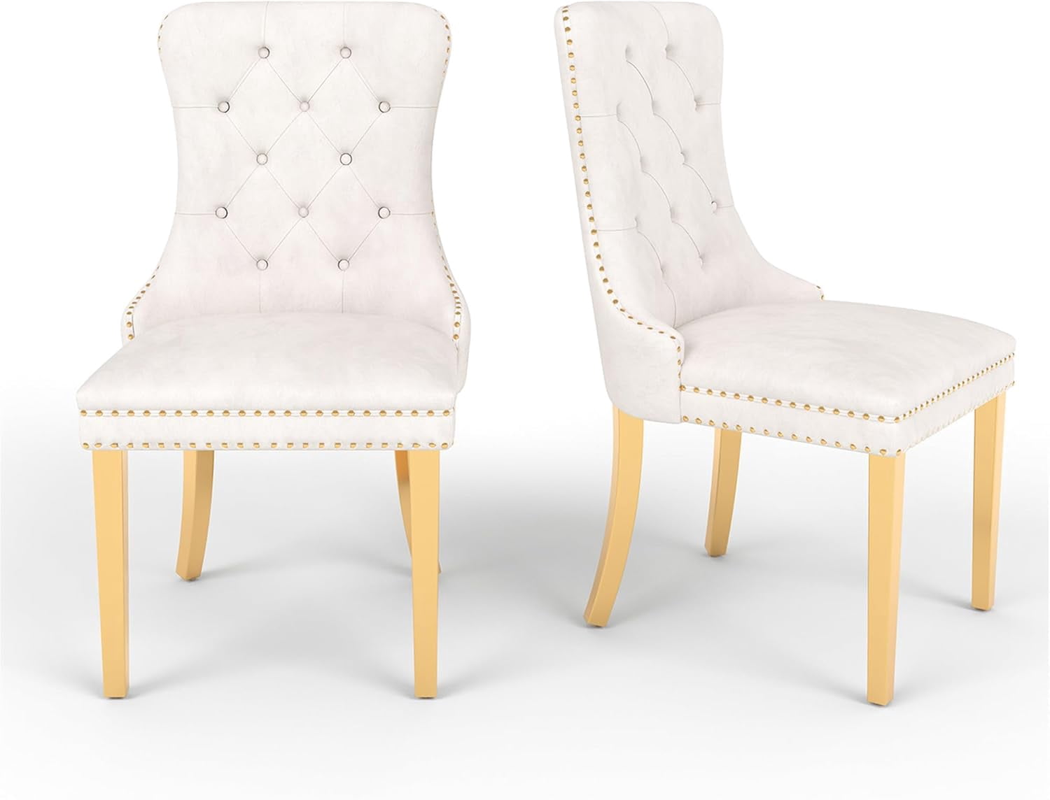 Systemkenji Velvet Dining Chairs Set Of 4 - Modern Upholstered Chairs With Metal Legs, Beige, 300 Lb Capacity - View #10