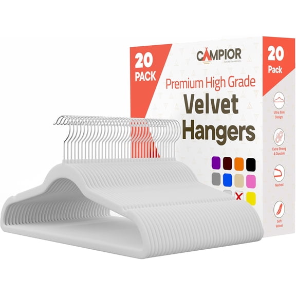 White Velvet Hangers 30 Pack – Heavy-Duty 11 lbs Capacity, 360° Swivel Hook, Non-Slip & Space-Saving Design – Smooth Velvet Finish for Crease-Free Clothes & Effortless Closet Organization
