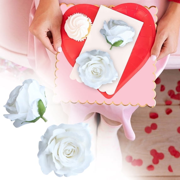 White Velvet Rose Head (Detail) - 6cm/2.36in Realistic Artificial Flowers Small, Fake Flowers For Vase, DIY Flower Arrangement Material & Home Decor Prop, Cloth Flower Versatile