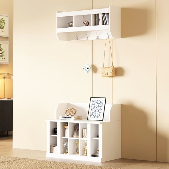White Veneer - Hanging Hook and Shelf Storage - Living Space - Meet Various Storage Needs