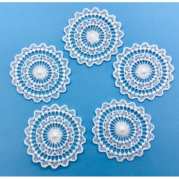 White Venice Lace Circle Applique 2" Across - 5 Pieces