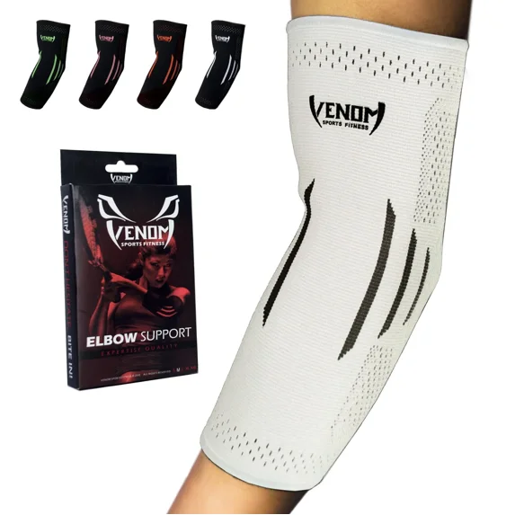 (White) Venom Sports Fitness Elbow Brace Compression Sleeve Support