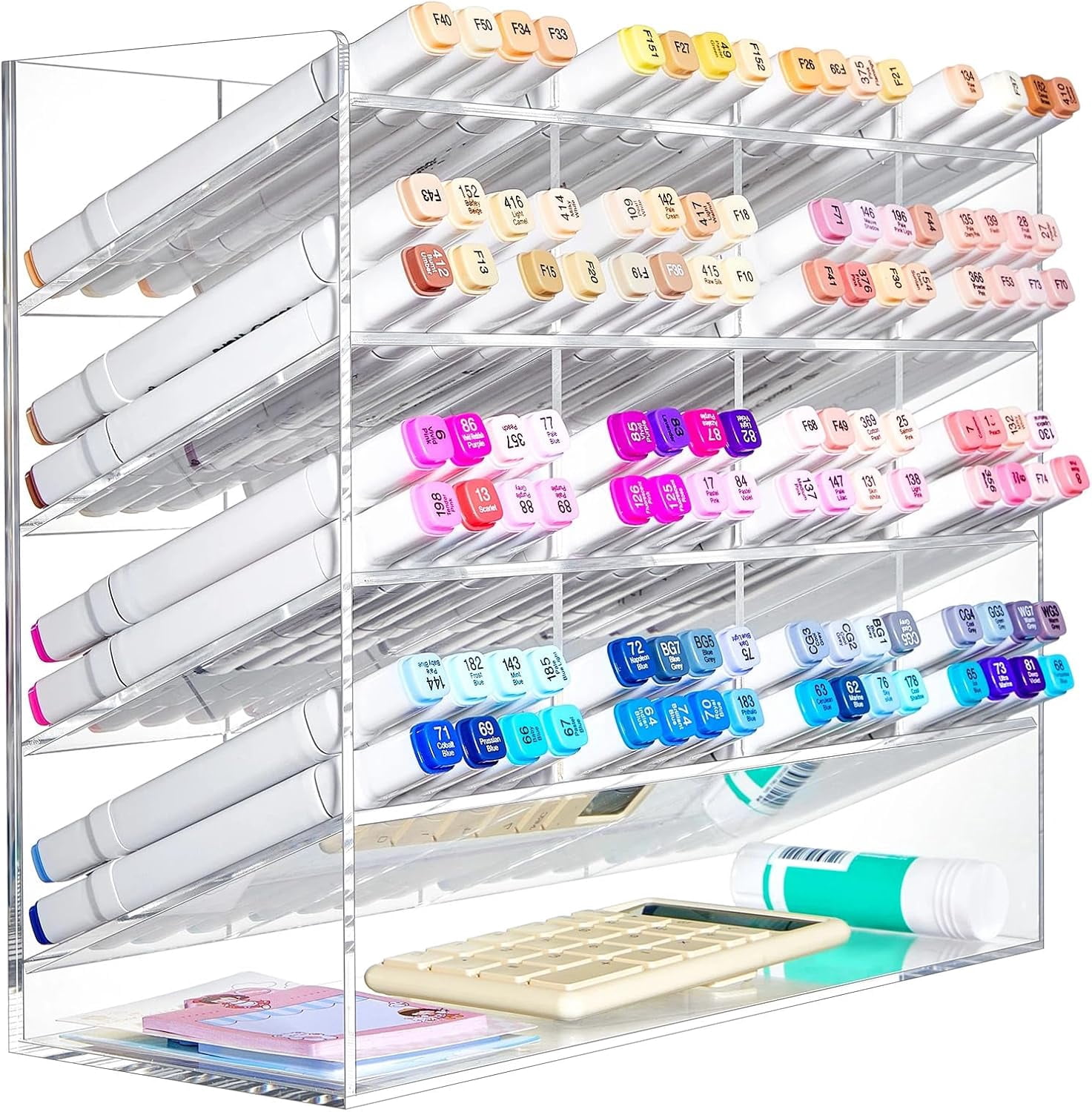 White Vertical Acrylic Pen Organizer, Large Capacity Desktop Marker Holder, Holds 250 Pencils Markers Stationery Storage, 13 x 4 x 12.4 Inch Desk Display Rack for Office Home