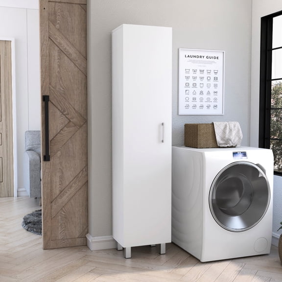 White Vertical Cabinet for Dining Room Items | Ideal for Keeping Everything Organized | Particle Board Main Body with Metal Handle | Solve Storage Congestion