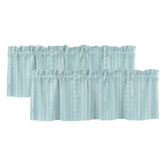 White Vertical Diamond Columns 2 Panels Kitchen Valance, Vintage Minimalist Stripe Blue Curtains Valances for Small Windows Rod Pocket Window Treatments for Living Room Bedroom 42" W x 12" L