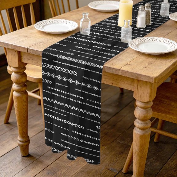 White Vertical Diamond Columns 4.5ft Cheesecloth Table Runner for Wedding 19"x55", Vintage Minimalist Stripe Black Kitchen Dinner Sheer Tulle Chiffon Dresser Scarf, Holiday Party Decorations