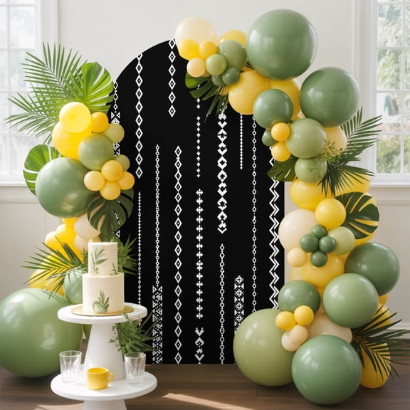 White Vertical Diamond Columns Arch Backdrop Cover, 4FT, Vintage Minimalist Stripe Black Spandex Arch Covers Double-Sided Backdrop for Wedding Birthday Party Photo Background Decoration