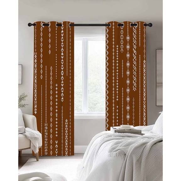 White Vertical Diamond Columns Blackout Curtains 2 Panels, Vintage Minimalist Stripe Tobacco Thermal Insulated Grommet Window Curtains for Bedroom Living Room 42"x84"