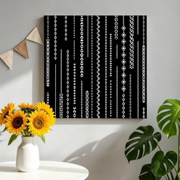 White Vertical Diamond Columns Canvas Wall Art for Living Room, Vintage Minimalist Stripe Black Poster Print Painting for Bedroom Office Home Decoration Wall Pictures Prepare To Hang 8"x8"