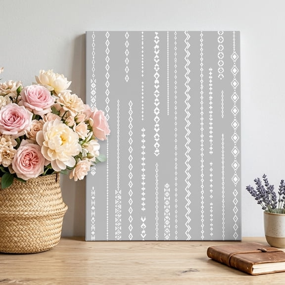 White Vertical Diamond Columns Canvas Wall Art, Vintage Minimalist Stripe Gray Pictures Wall Decor Wooden Framed Artwork Art Prints for Living Room Hallway Bedroom Office 12"x16"