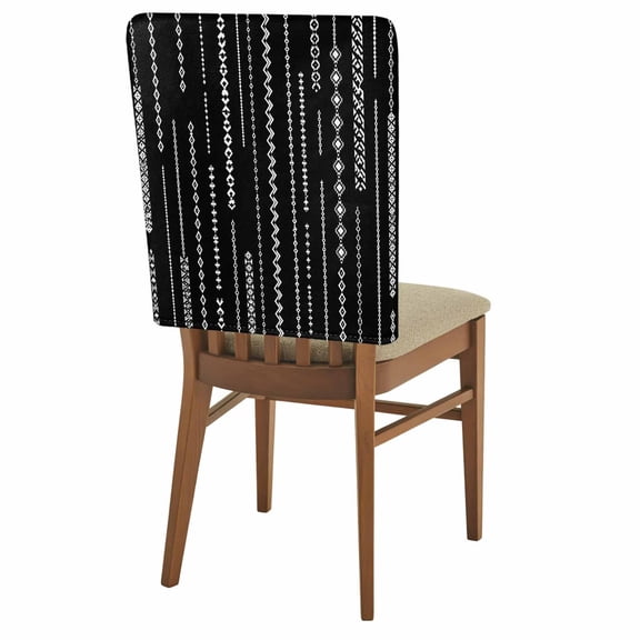 White Vertical Diamond Columns Chair Back Covers Set of 8 Vintage Minimalist Stripe Black Removable Dining Chair Slipcovers Washable Seat Protector for Restaurant Party Banquet Kichen Decor