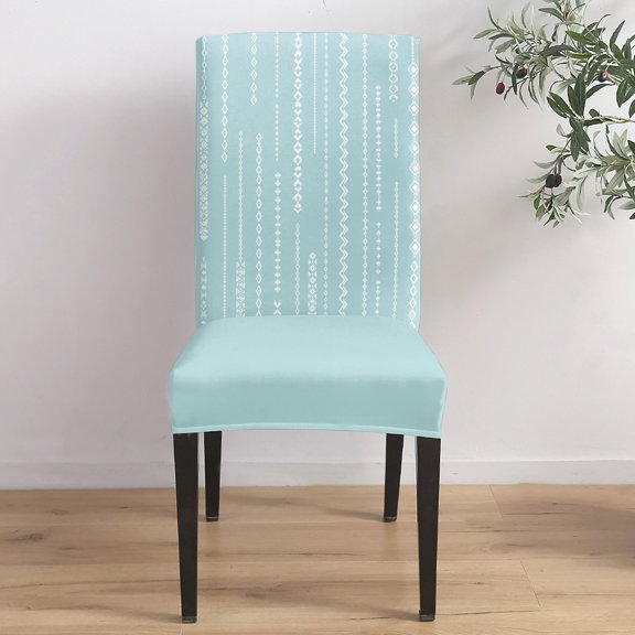 White Vertical Diamond Columns Dining Chair Covers Set of 1, Vintage Minimalist Stripe Blue Chair Covers for Dining Room Removable Seat Protectors Slipcovers for Home Party Wedding Banquet