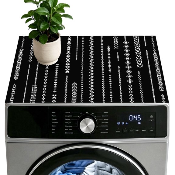 White Vertical Diamond Columns Washer Dryer Top Protector Mat 24"x20" Vintage Minimalist Stripe Black Washer and Dryer Covers for The Top, Non-Slip Washing Machine Mat for Laundry Kitchen